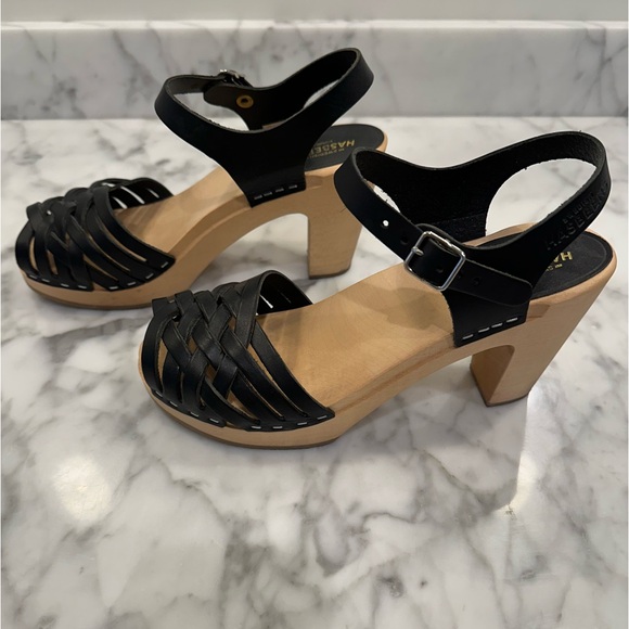 Swedish Hasbeens Braided Sky High Sandals Black Leather NWOB, EU 38/US 8 - Picture 3 of 6